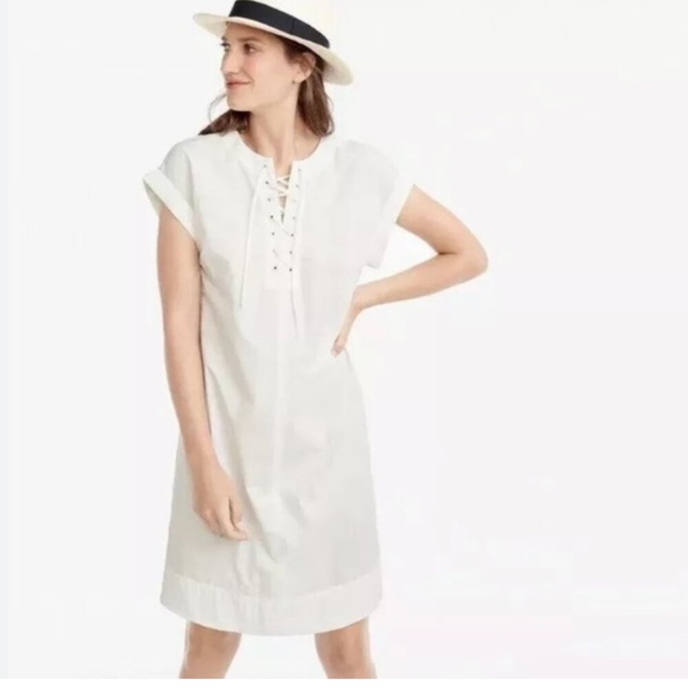 J. Crew Lace-up Shirtdress Pullover White Cotton